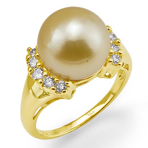 South Sea Golden Pearl Ring with Diamonds in 14K Yellow Gold (12-13mm)