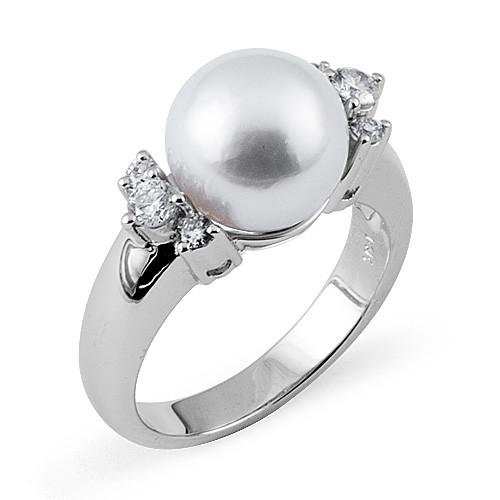 South Sea White Pearl Ring with Diamonds in 14K White Gold (10-11mm)