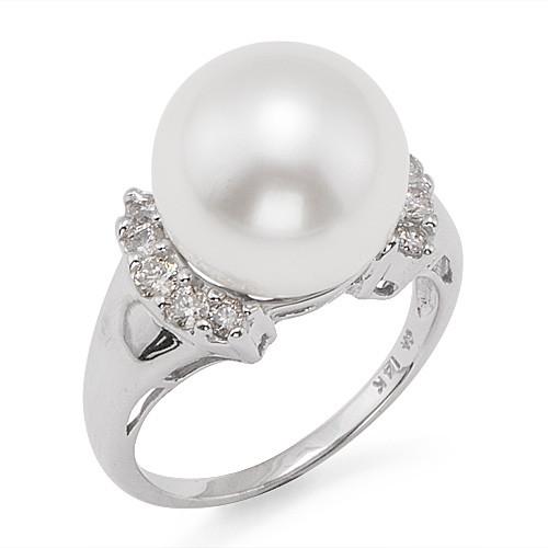 South Sea White Pearl Ring with Diamonds in 14K White Gold (12-13mm)
