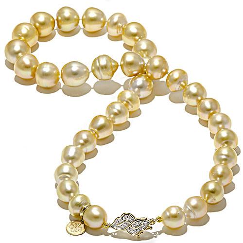 South Sea Golden Pearl Strand with Diamonds in 14K Yellow Gold (10-13mm)