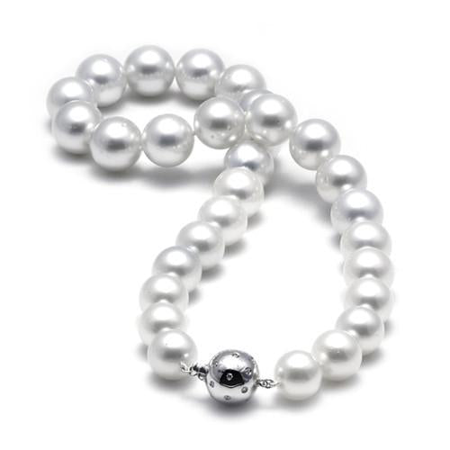 South Sea White Pearl Strand with Diamond in 14K White Gold (12-15mm)