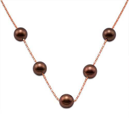 Chocolate Tahitian Pearl Necklace in 14K Rose Gold (9-10mm)