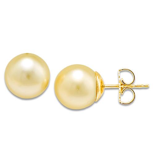 South Sea Golden Pearl Earrings in 14K Yellow Gold (9-10mm)