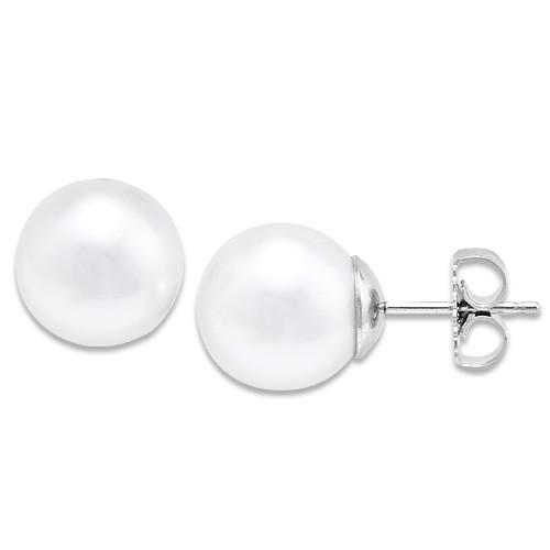South Sea White Pearl Earrings in 14K White Gold (10-11mm)