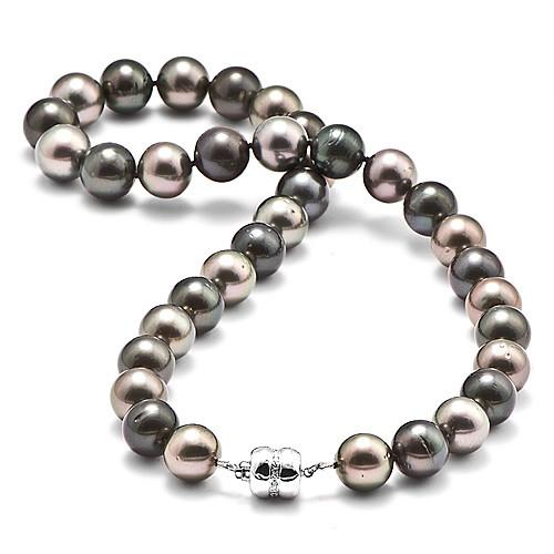 Tahitian Black Pearl Strand with Diamonds in 14K White Gold (11-12mm)