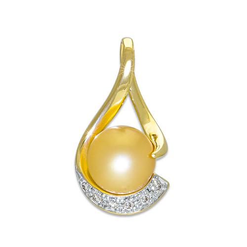 South Sea Golden Pearl Pendant with Diamonds in 14K Yellow Gold (11-12mm)