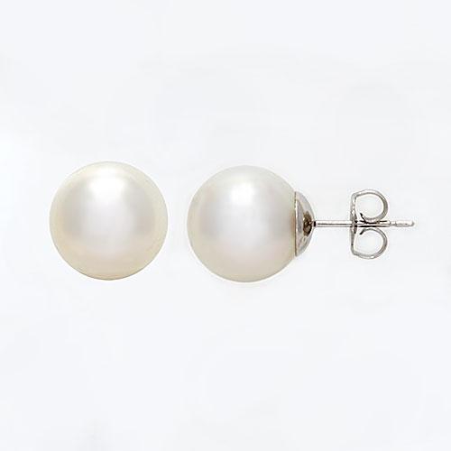 South Sea White Pearl (10-11mm) Earrings in 14K White Gold