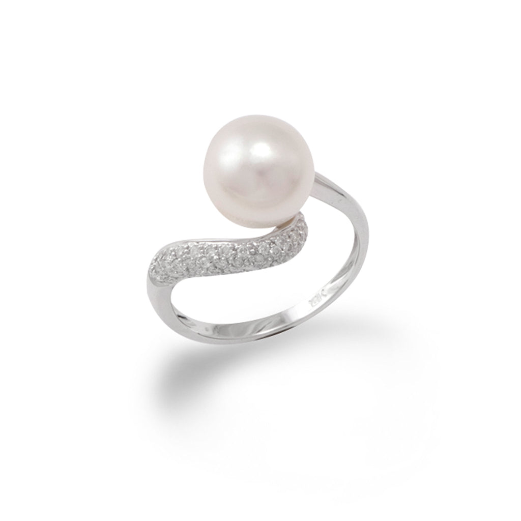 South Sea White Pearl Ring with Diamonds in 14K White Gold 006-12283