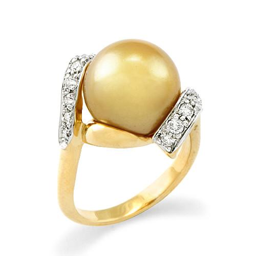 South Sea Golden Pearl Ring with Diamonds in 14K Yellow Gold (12-13mm)