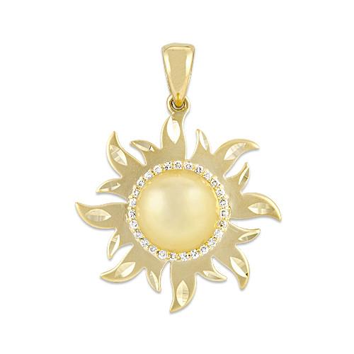 South Sea Golden Pearl 25mm Sun Pendant with Diamonds in 14K Yellow Gold (9-10mm)
