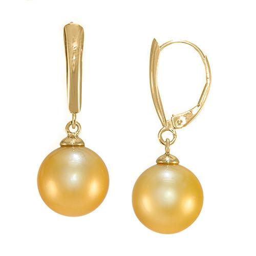 South Sea Golden Pearl Earrings in 14K Yellow Gold (11-12mm)