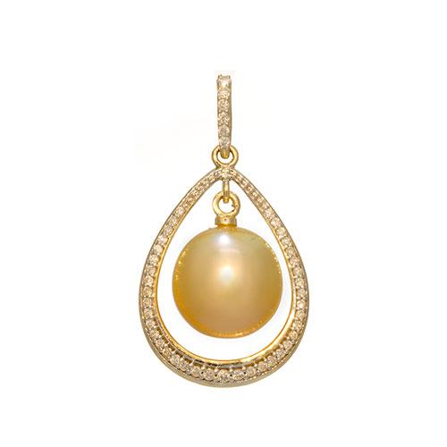 South Sea Dark Gold  Pearl Pendant in 14K Yellow Gold with Diamonds