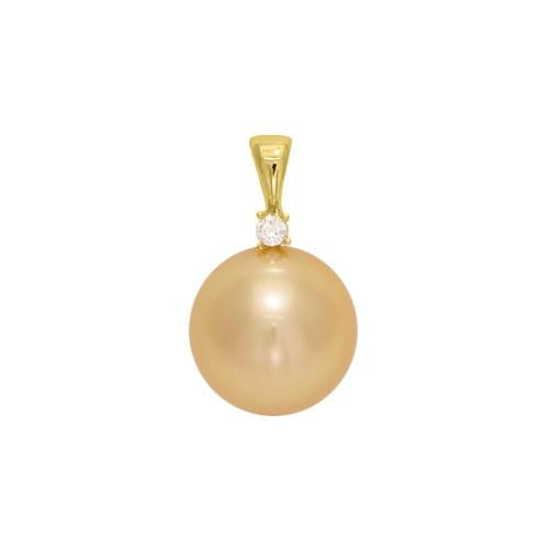 South Sea Golden Pearl Pendant with Diamond in 14K Yellow Gold (12-13mm)