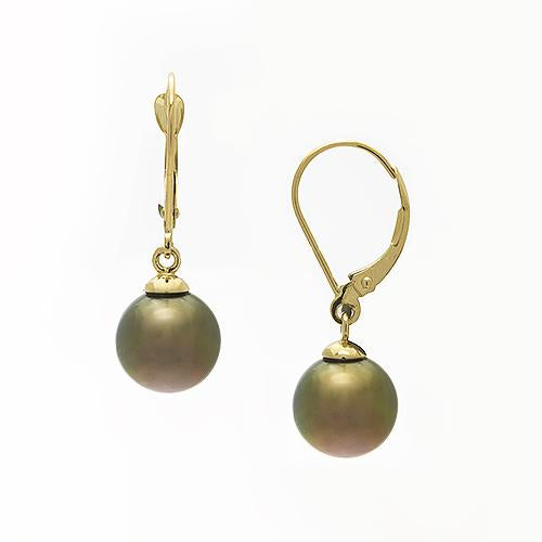 Tahitian Black Pearl (9-10mm) Earrings in 14K Yellow Gold