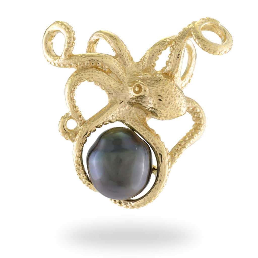 Octopus Tahitian Black Pearl Pendant in 14K Yellow Gold (10-11mm) 006-14464
