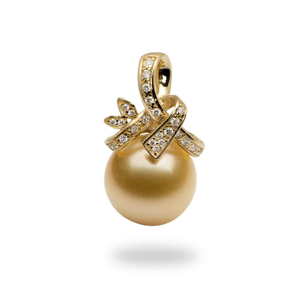 South Sea Golden Pearl (11-12mm) Pendant in 14K Yellow Gold with Diamonds