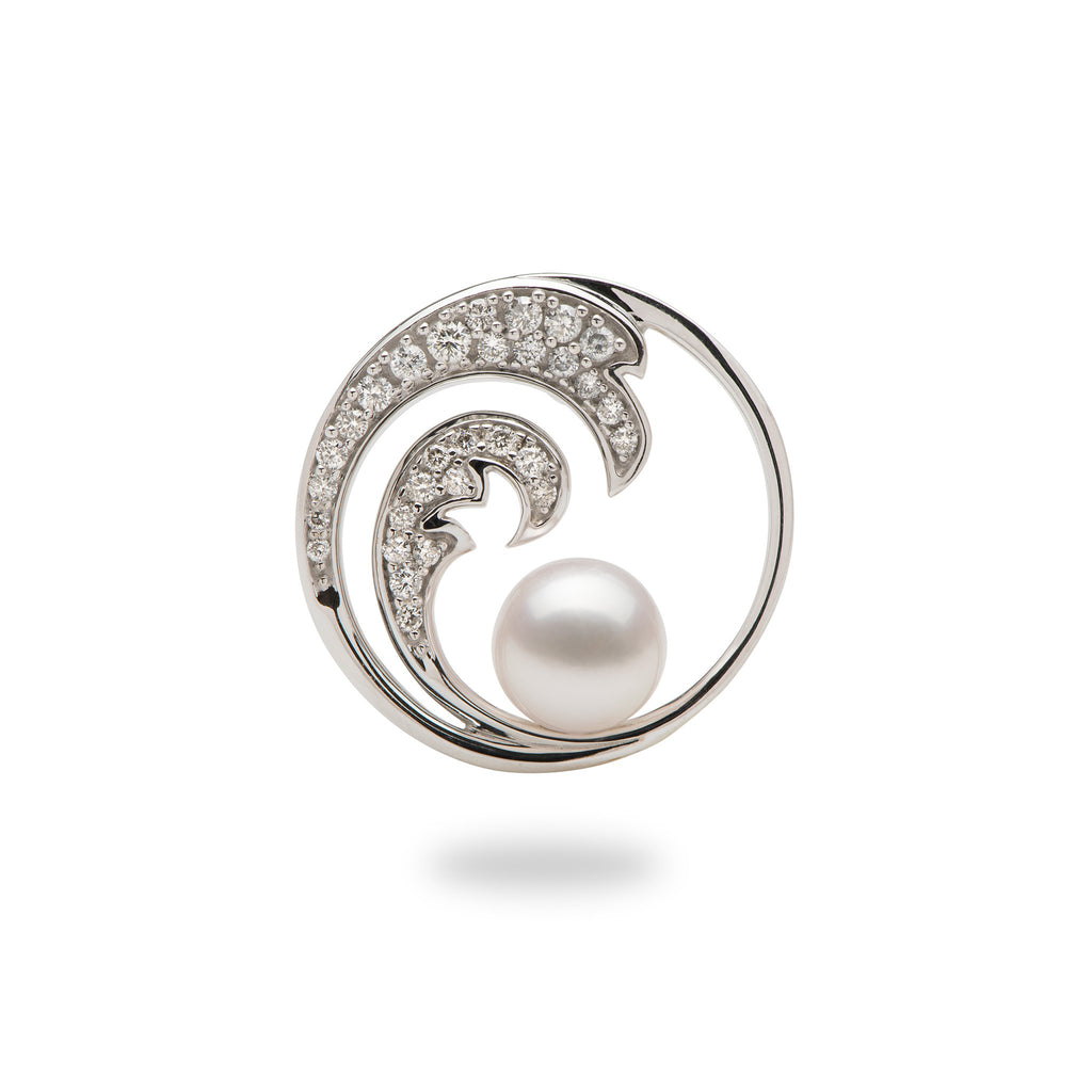 akoya pearl white gold wave pendant with diamonds