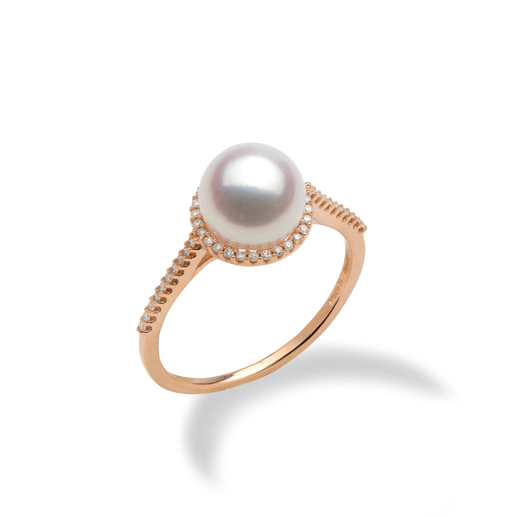Akoya White Pearl (8mm) Ring in 14K Rose Gold with Diamonds-006-14882