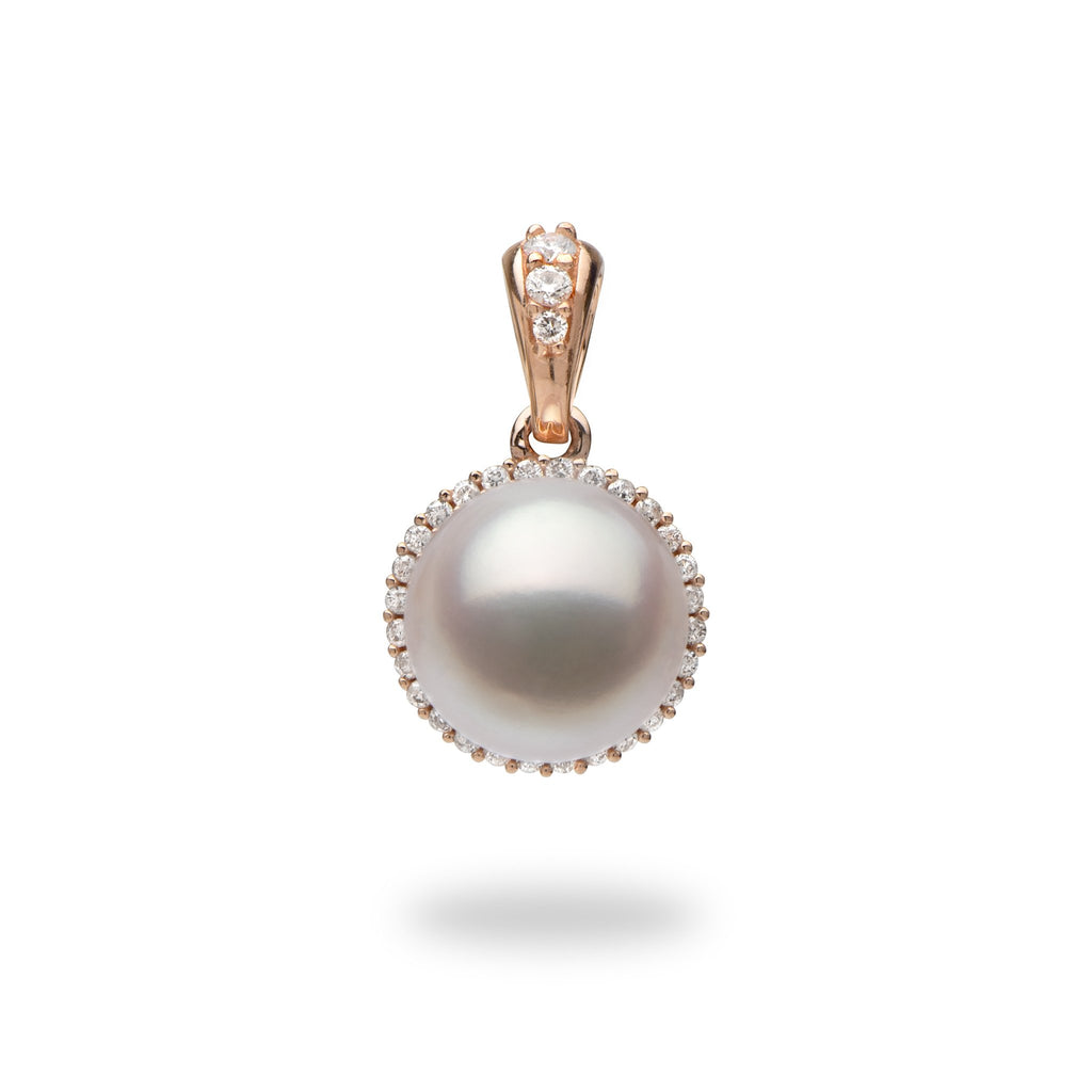 Akoya White Pearl (8mm) Pendant in 14K Rose Gold with Diamonds