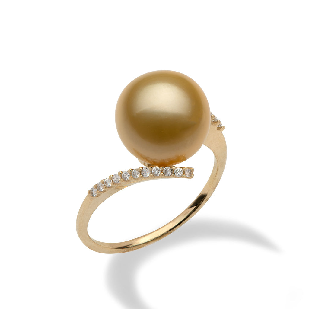 South Sea Golden Pearl (10-11mm) Ring in 14K Yellow Gold with Diamonds-006-14909