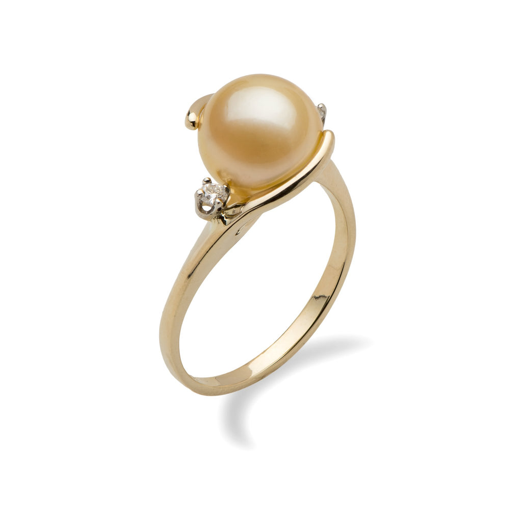 Gold South Sea Pearl Ring in 14K Yellow Gold with Diamonds