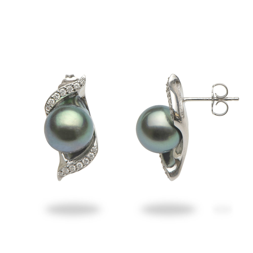 Tahitian black pearl earrings with diamonds