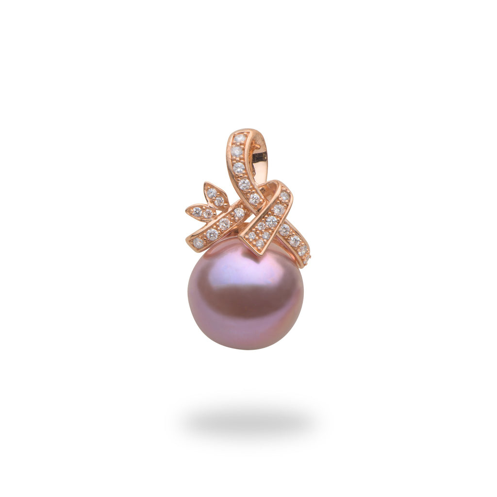 Lilac Freshwater Pearl  (12-13mm) Pendant in 14K Rose Gold with Diamonds-006-15020