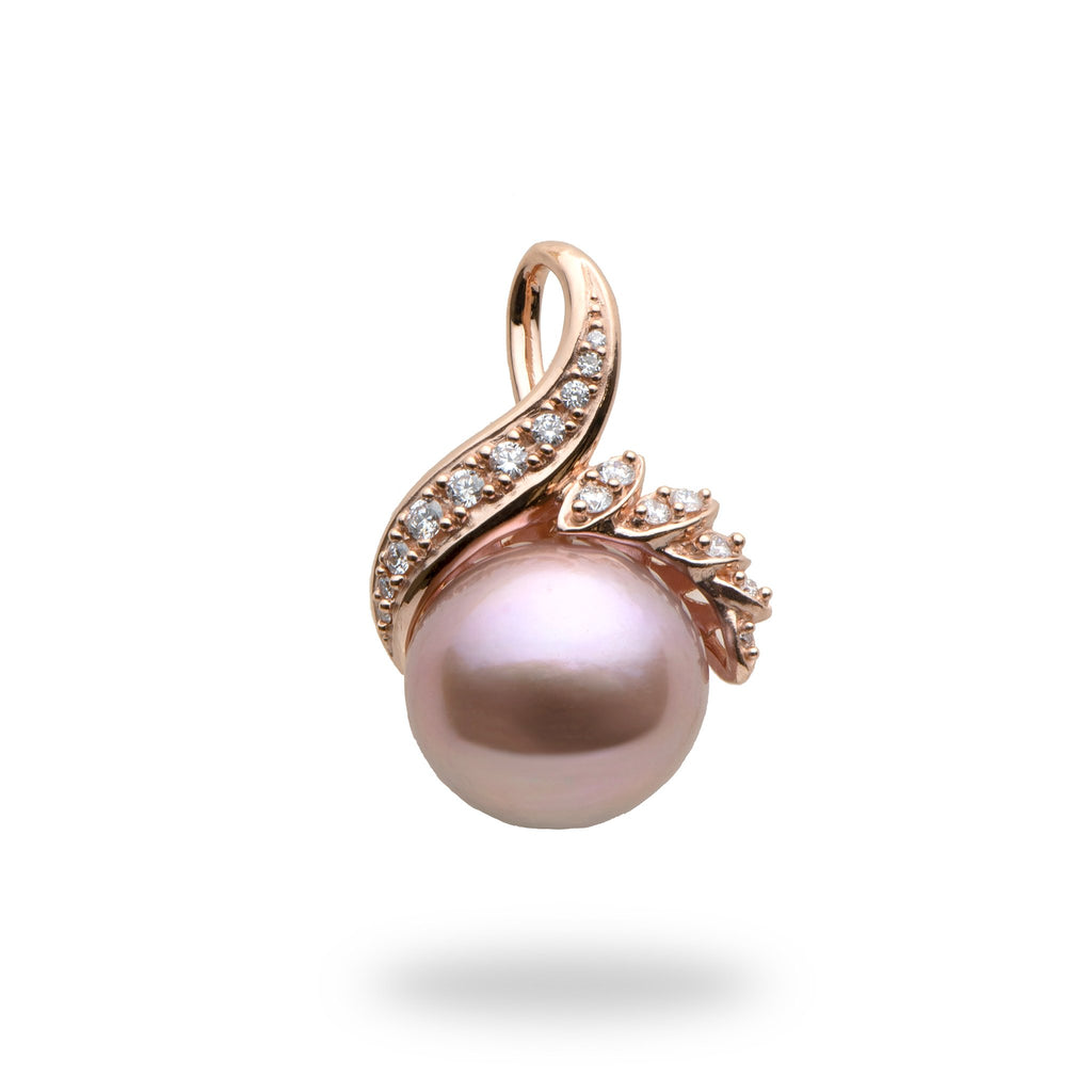 Lilac Freshwater Pearl  (13-14mm) Pendant in 14K Rose Gold with Diamonds-006-15023