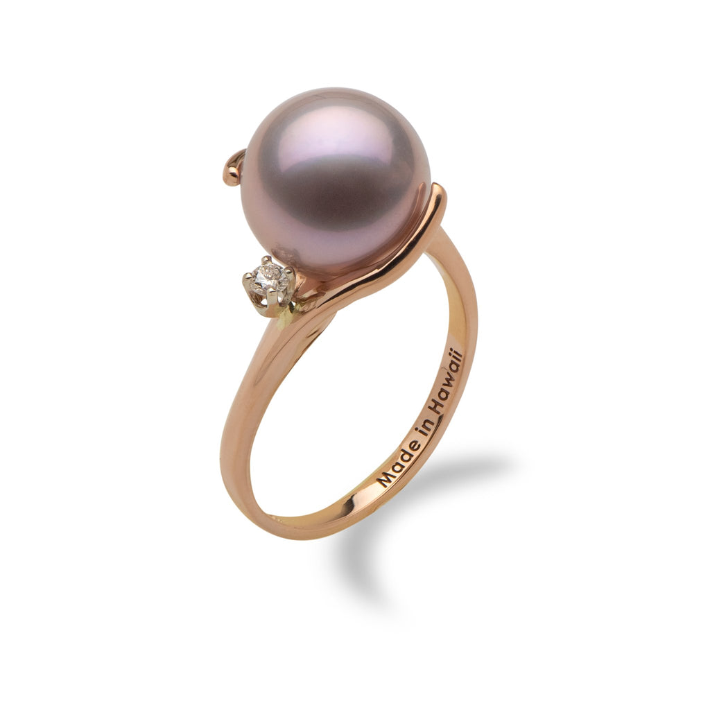 Lilac Freshwater Pearl Ring in 14K Rose Gold with Diamonds