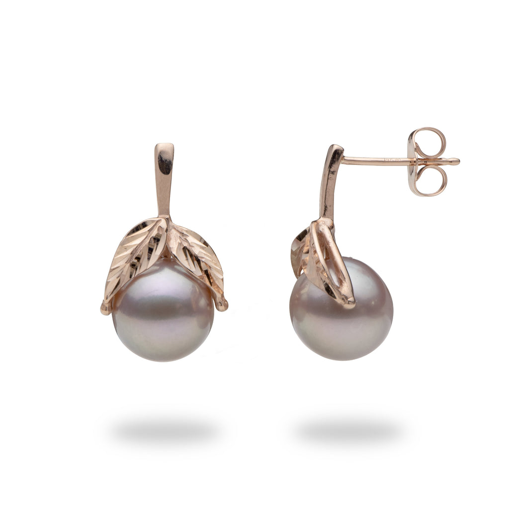 Lavender Freshwater Pearl  (9-10mm) Earrings in 14K Rose Gold
