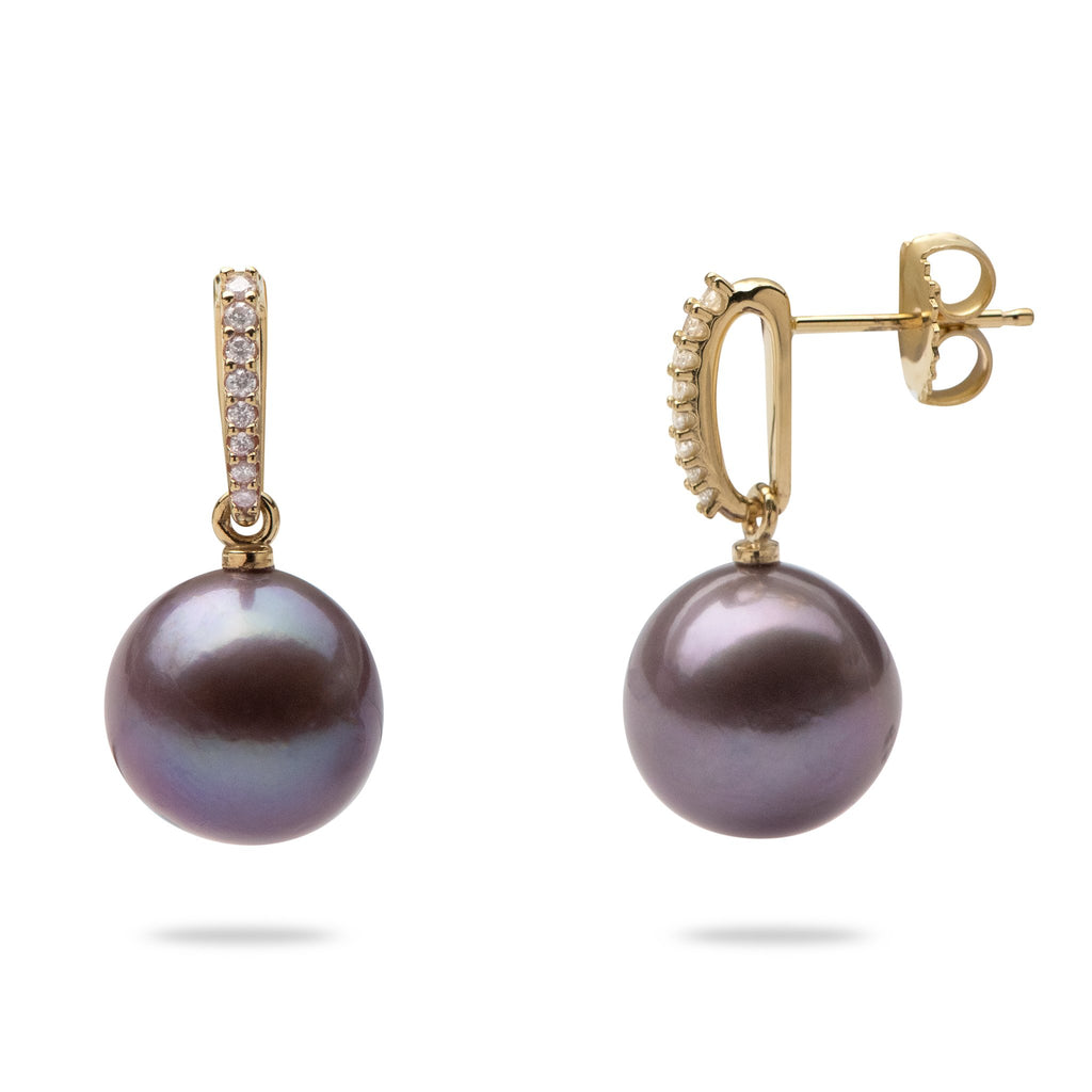 Ultraviolet purple pearl earrings with diamonds