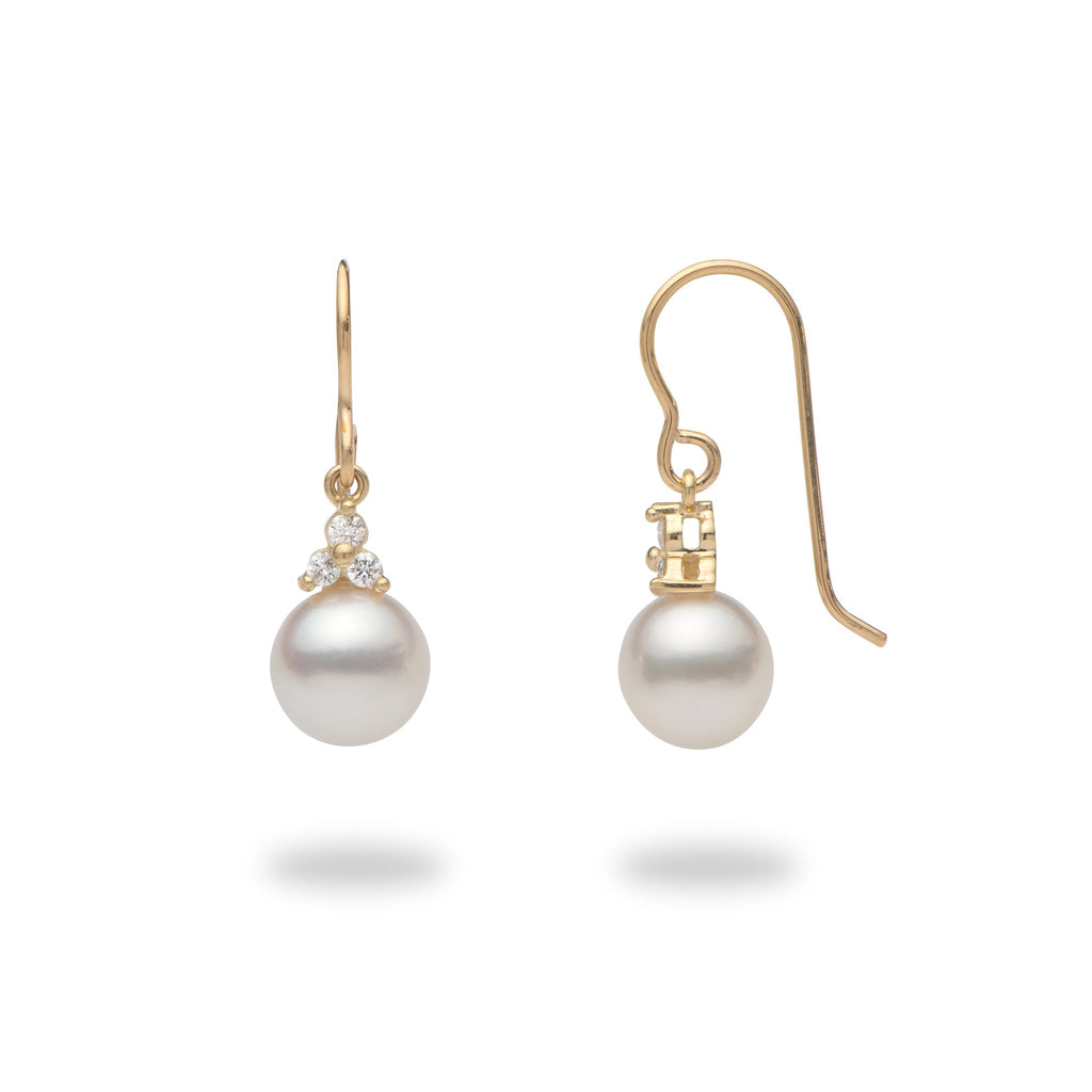 South Sea White Pearl (8-9mm) Earrings in 14K Yellow Gold with Diamonds