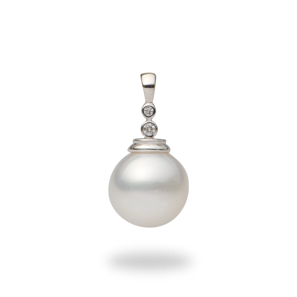 South Sea White Pearl (11-12mm) Pendant in 14k White Gold with Diamonds