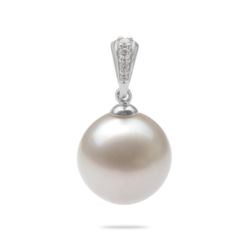 South Sea White Pearl Pendant in 14K White Gold with Diamonds