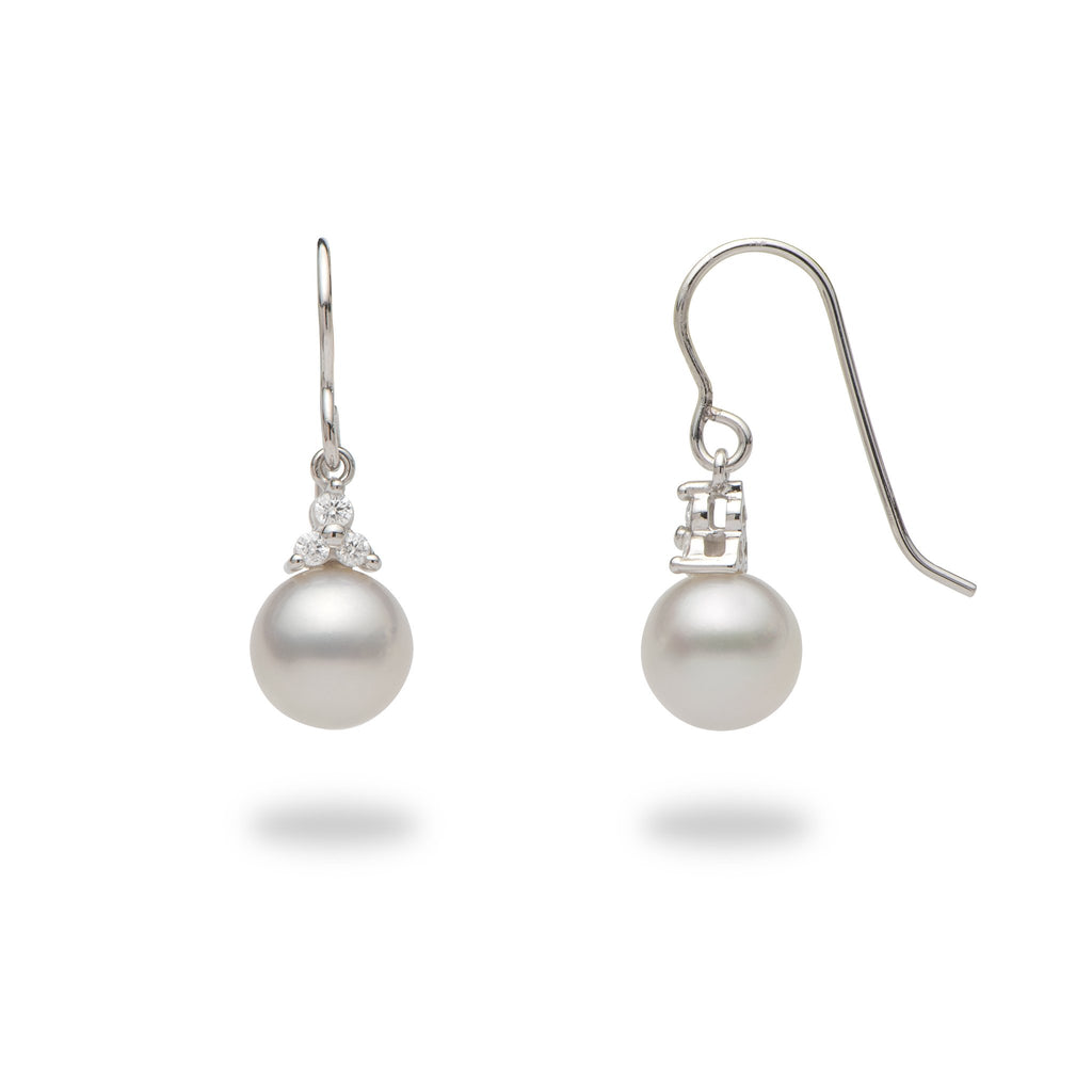 South Sea White Pearl (8-9mm) Earrings in 14k White Gold with Diamonds-006-15147