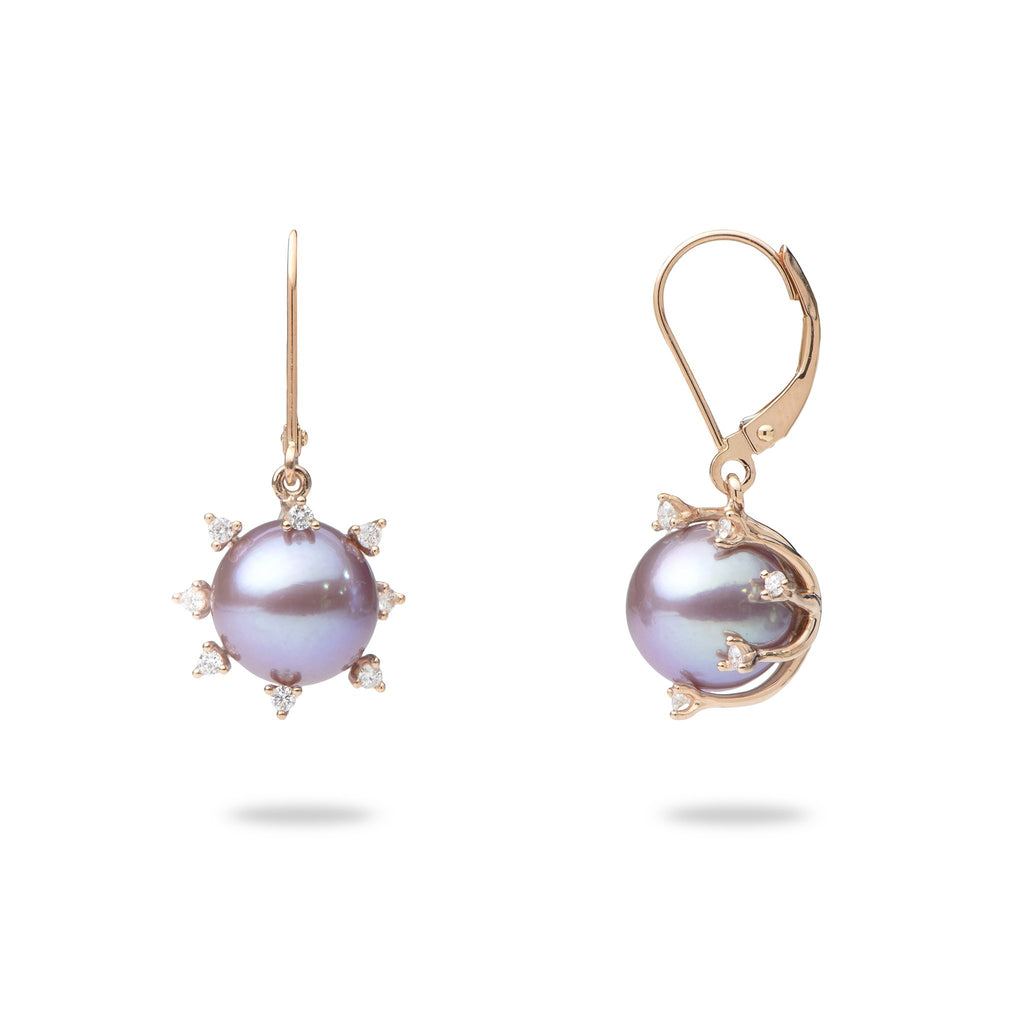 Ultra Violet Protea Pearl Earrings in 14K Rose Gold