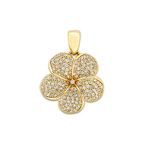 Plumeria Pendant with Diamonds in 14K Yellow Gold - 19mm