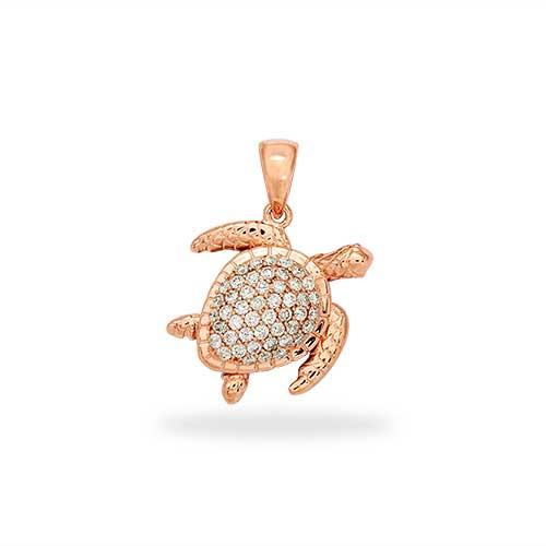 Turtle Pendant with Diamonds in 14K Rose Gold - Extra Small