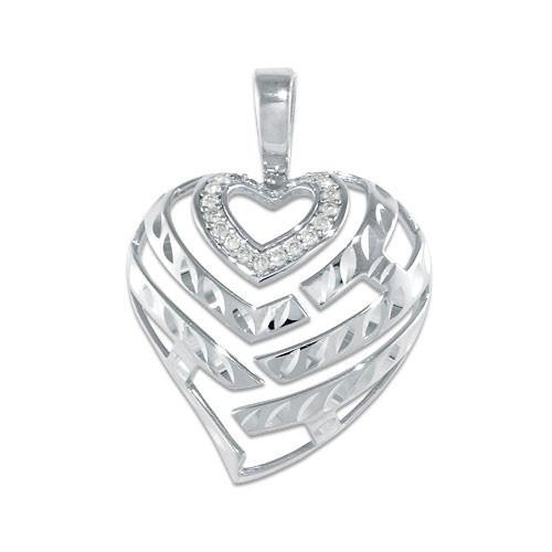 Aloha Heart Pendant with Diamonds in 14K White Gold - 24mm