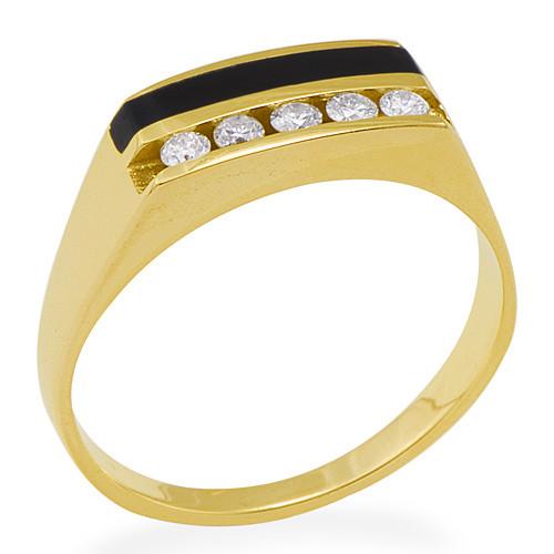 Black Coral Ring with Diamonds in 14K Yellow Gold
