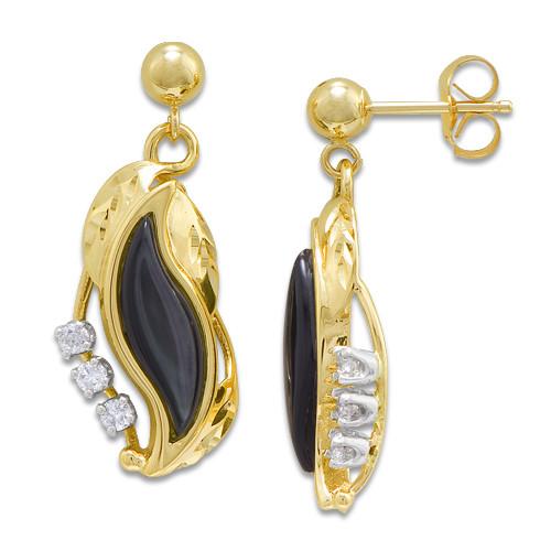Black Coral Paradise Earrings with Diamonds in 14K Yellow Gold