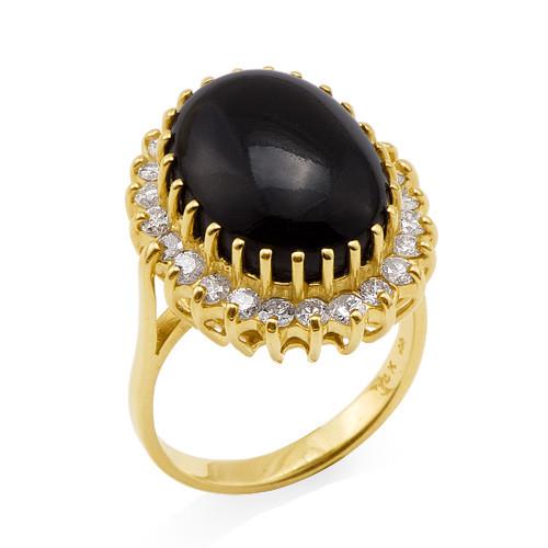 Black Coral Ring with Diamonds in 14K Yellow Gold