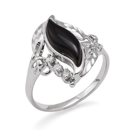 Black Coral Paradise Ring with Diamonds in 14K White Gold