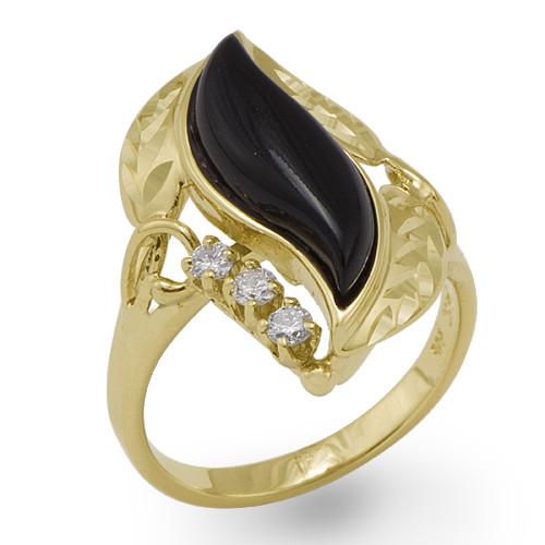 Black Coral Paradise Ring with Diamonds in 14K Yellow Gold - Large