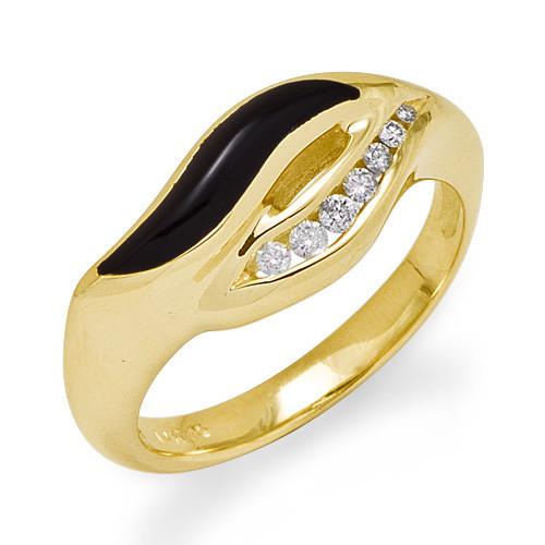 50th Anniversary Black Coral Ring with Diamonds in 14K Yellow Gold