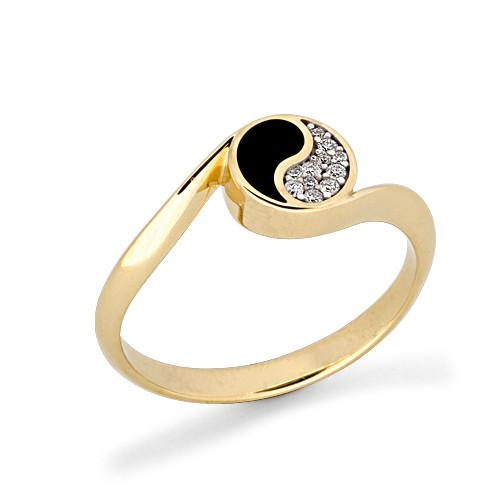 Black Coral Yin Yang Ring with Diamonds in 14K Yellow Gold - 7.5mm