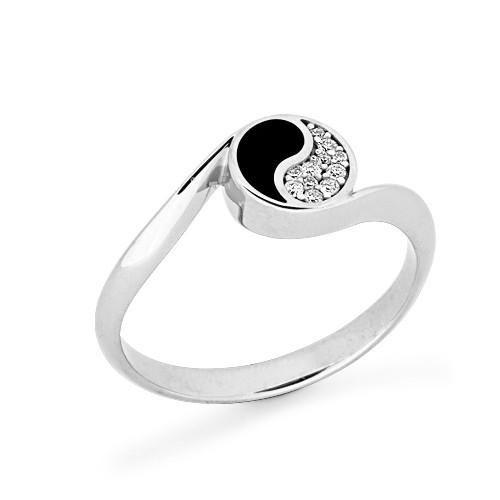 Black Coral Yin Yang Ring with Diamonds in 14K White Gold - 7.5mm