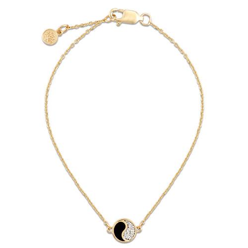 Black Coral Yin Yang Bracelet with Diamonds in 14K Yellow Gold (7.5mm)