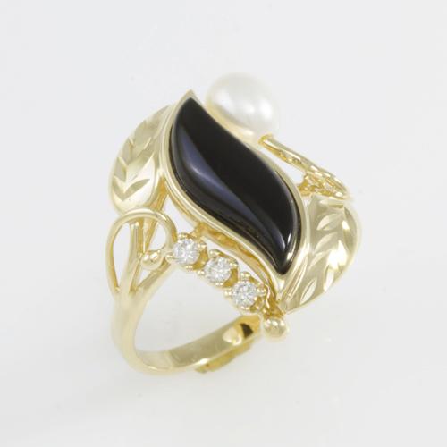 Black Coral Paradise Ring in 14K Yellow Gold with Diamonds-015-06746