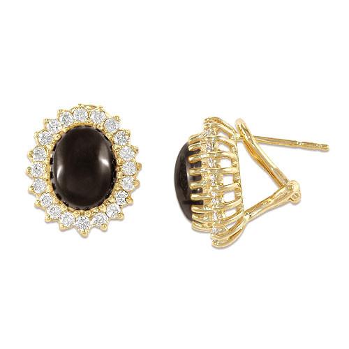 Black Coral Earrings with Diamonds in 14K Yellow Gold